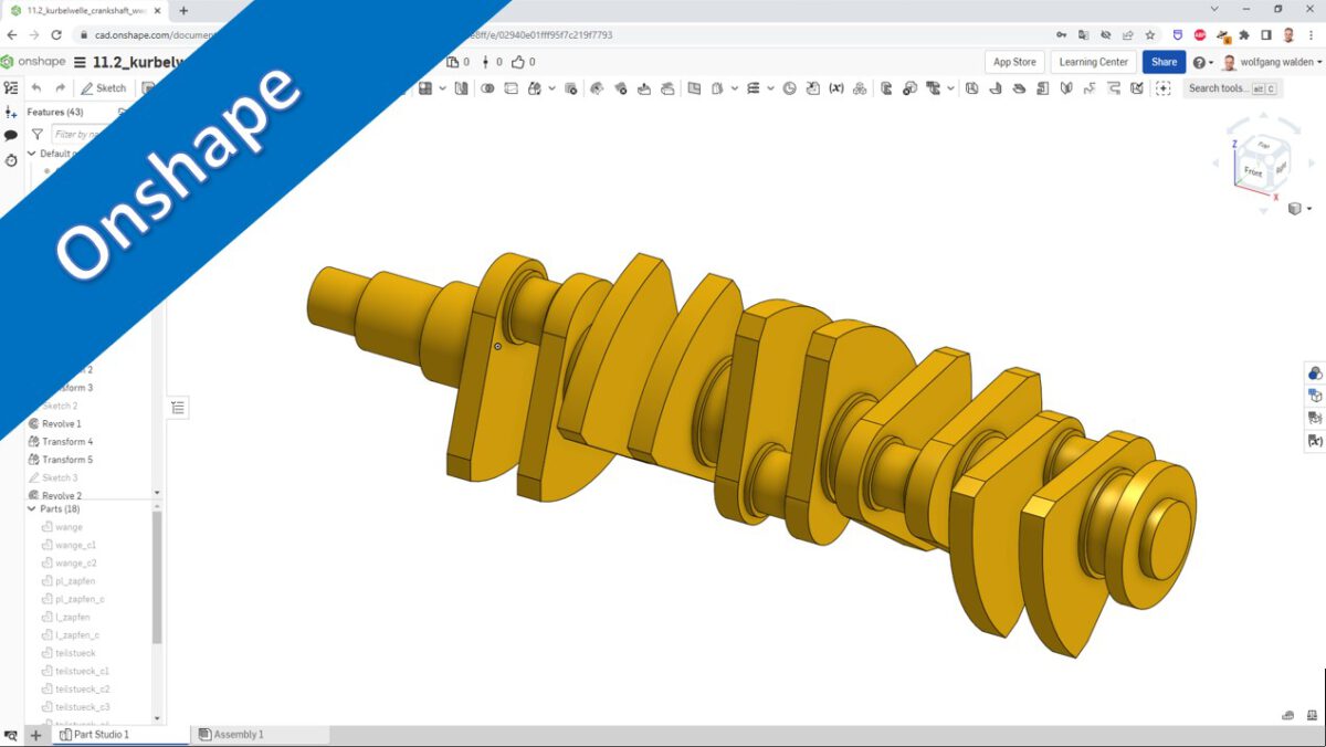 Videotutorial onshape methods 11.2 Kurbelwelle . Crankshaft v2